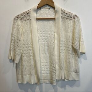 89th & Madison Cream Knit Open Front Short Sleeve Cardigan Sweater